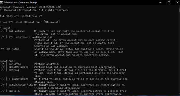 Command Prompt Defrag command