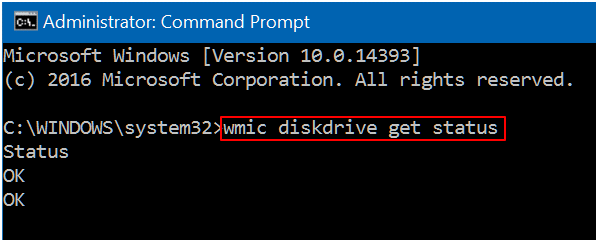 wmic diskdrive get status command