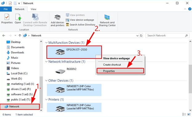 Epson device you want to configure and select the Properties