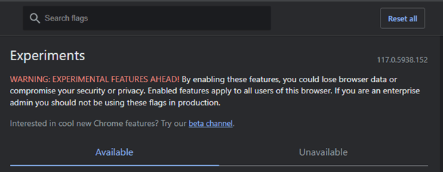 Reset Chrome Flags