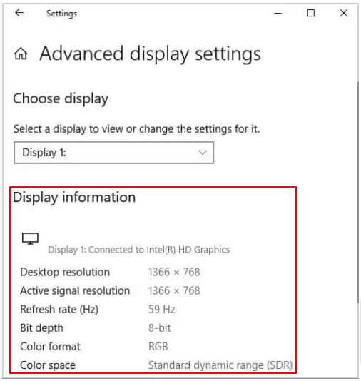 Advanced Display Setting - Check Display Information