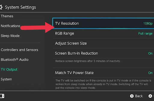 Select the TV Resolution