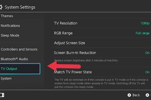 Open TV Output setting