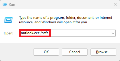 Windows key plus the R key - Outlook exe safe