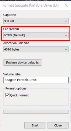 NTFS تنسيق القرص