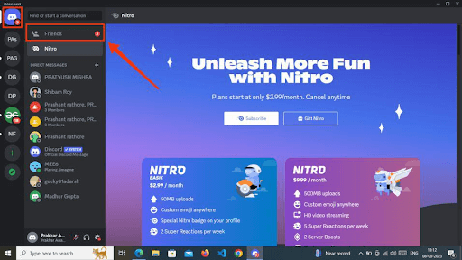 Navigate to the Friends tab in Discord