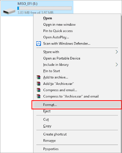 right-click the connected usb drive