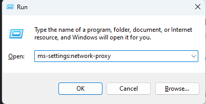 Open the netwok proxy from windows run box