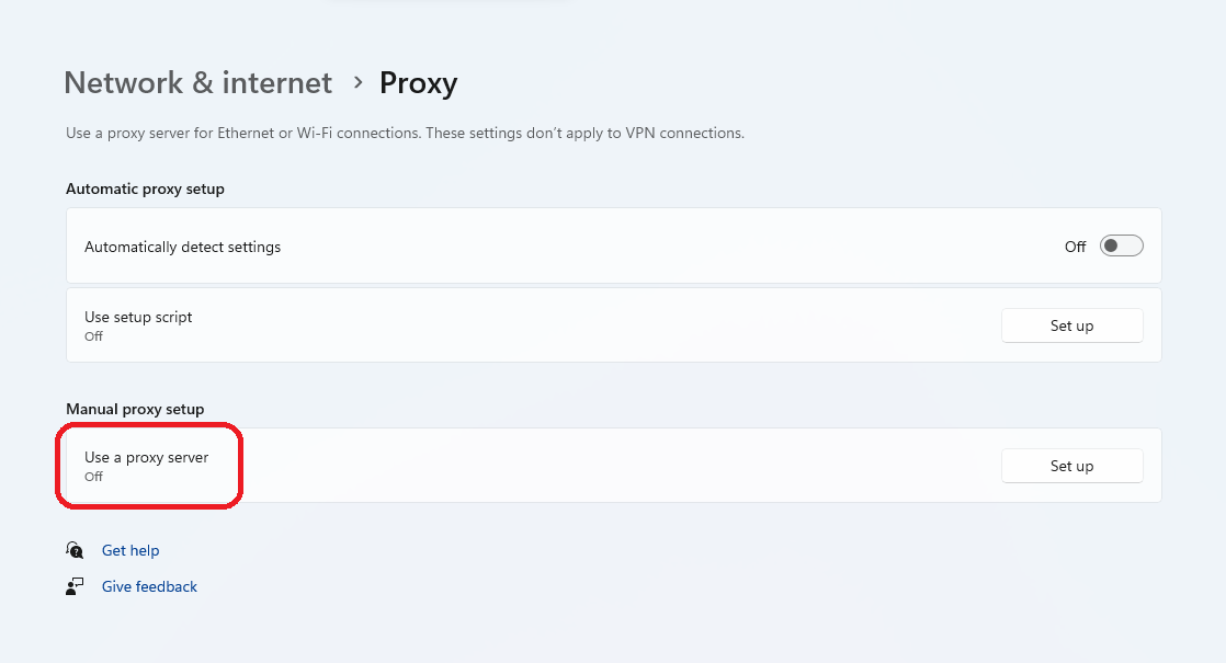 Select the network proxy server