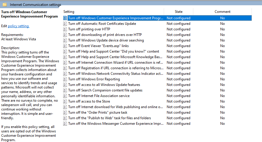 Turn off Windows Customer Experience Program