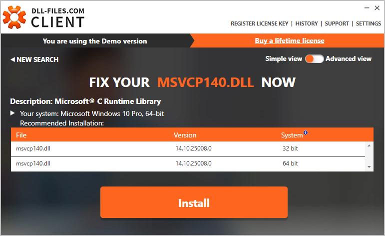 Install the MSVCP140 dll file latest version