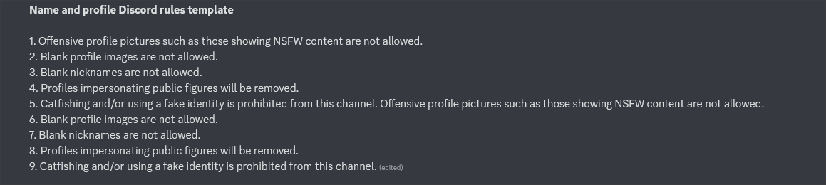 Profile and name-related template for Discord rules