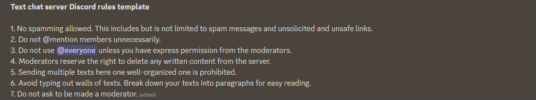 Text channel Discord server rules