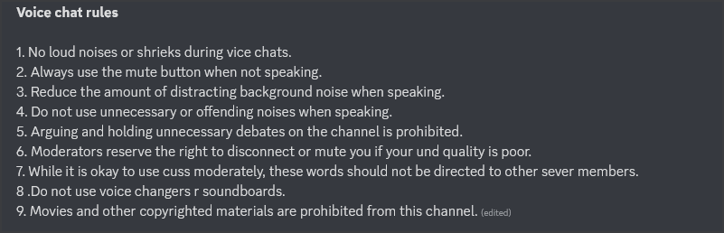 Discord server rules for voice chats