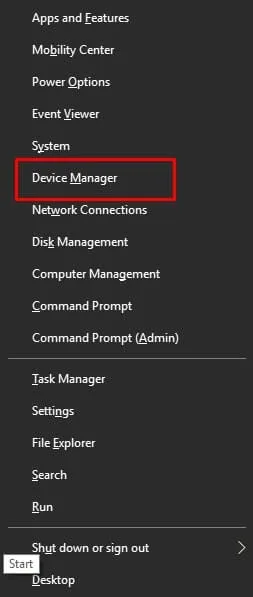 Device manager window x 