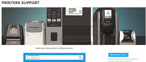 search model name of your Zebra printer