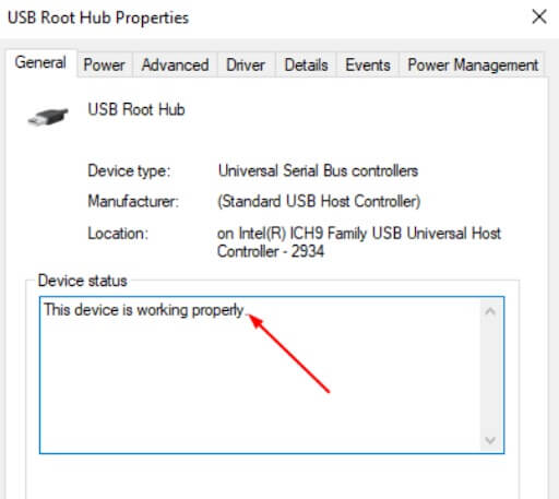usb root hub properties (this device working properly)