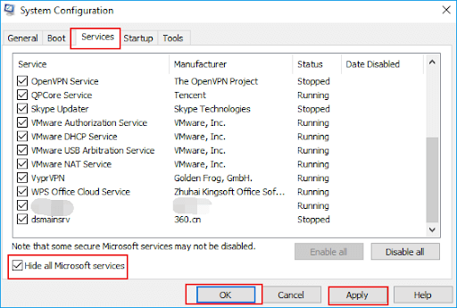 System Configuration - Hide all microsodt services
