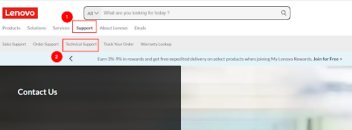 Lenovo Support and then click on technical support