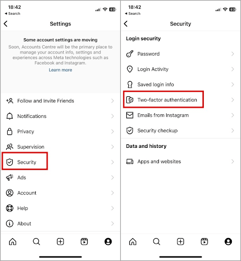 Security settings and choose Two-factor Authentication