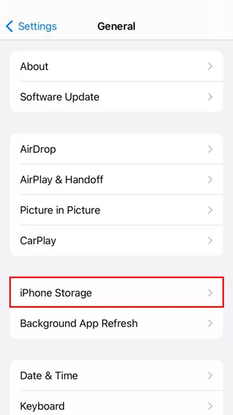 Click on iPhone Storage
