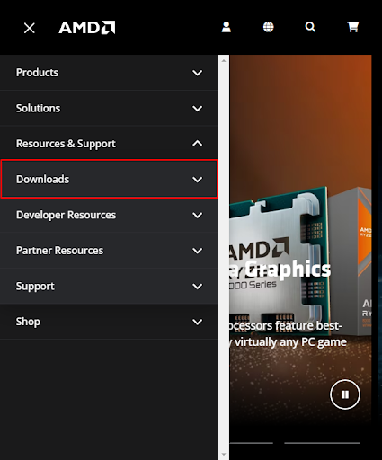 Select Downloads from the on-screen menu