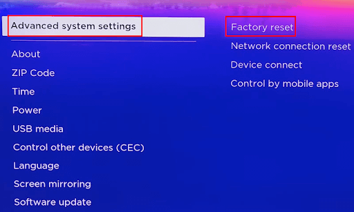 Factory reset your Roku device