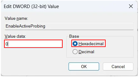 Check the Value data. If the Value data is 1, set it to 0 with Hexadecimal