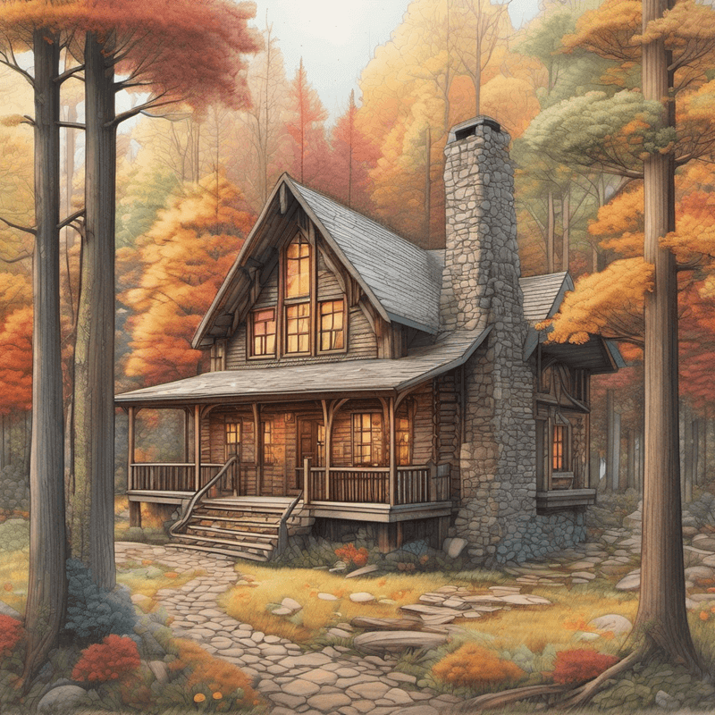 A Drawing of a Cozy Cottage in the Woods Using Colored Pencils