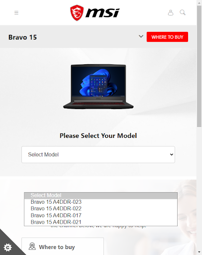 select your laptop model from the available dropdown