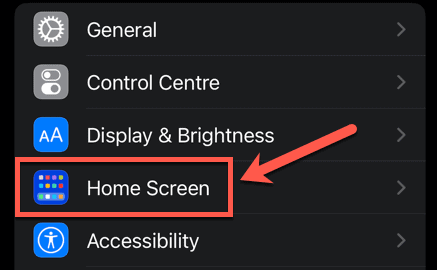 find the Home Screen option and tap