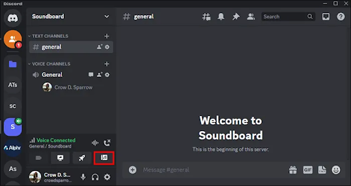 Select the music note icon in discord