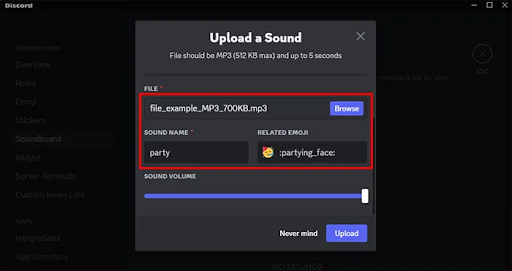 upload your sound file on discord
