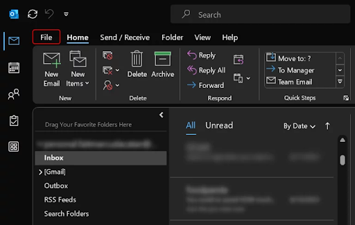 select File from the upper-left corner of outlook