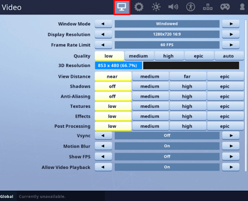 Change the in-game video settings
