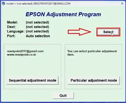 Epson L3150 Adjustment Program - Click on Select