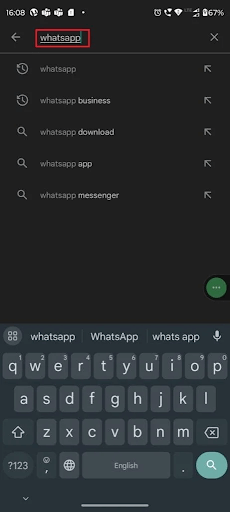 search functionality to find WhatsApp on android