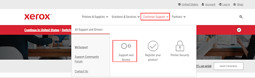 Xerox Support and then choose the Support and Drivers
