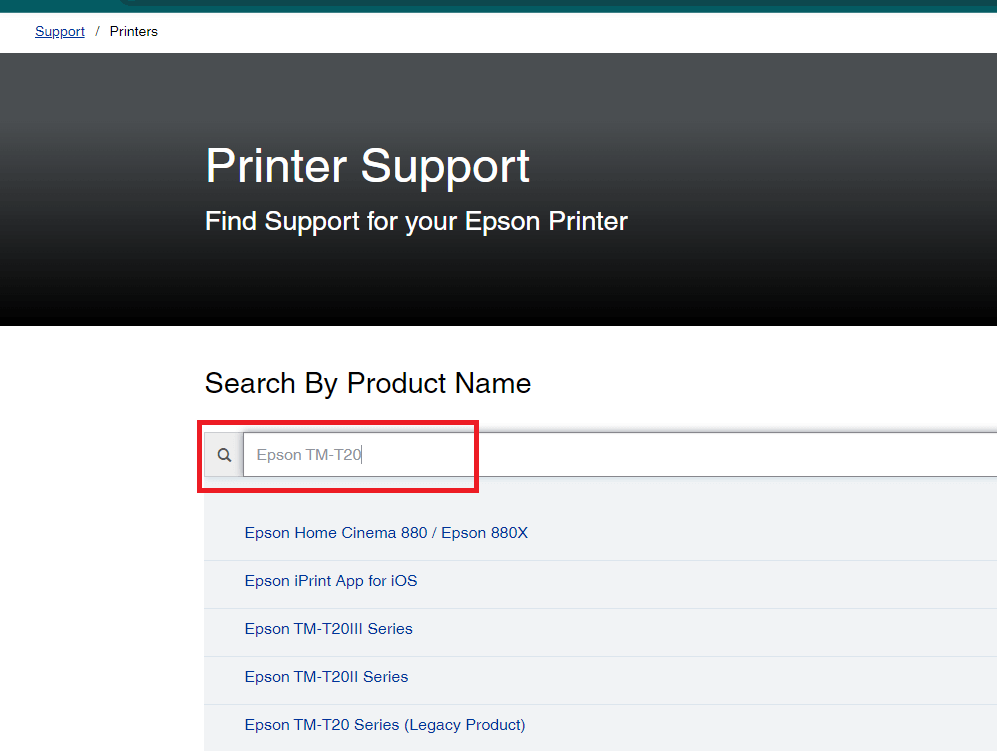 Search Epson TM-T20 Driver from official site