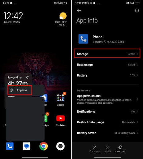 select App Info after tapping and holding the Google Dialer