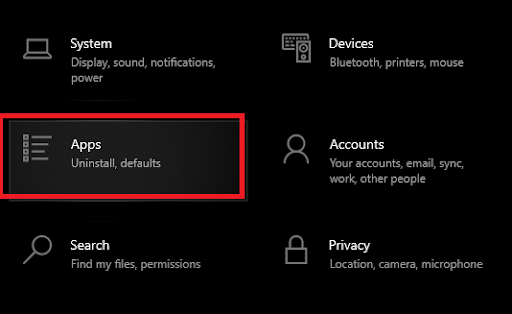 Click on Apps setting in Windows setting option