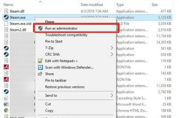 Right-click the Steam exe and select Run as Administrator option