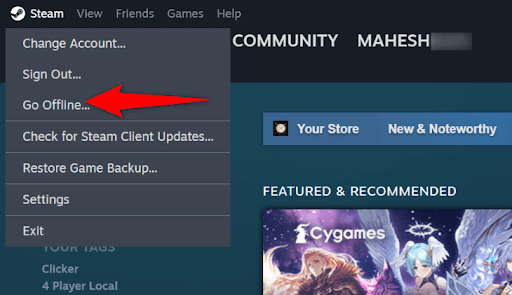 Go offline from the steam client