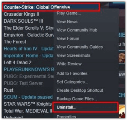 Counter-Strike Global Offensive and choose Uninstall