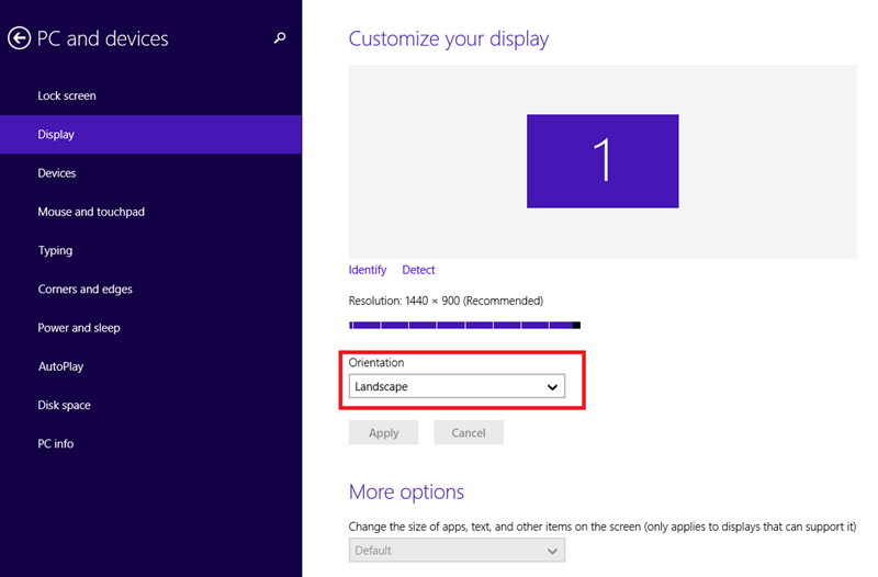 Change Display Orientation in Windows 8