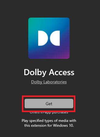Dolby Access Click on Get