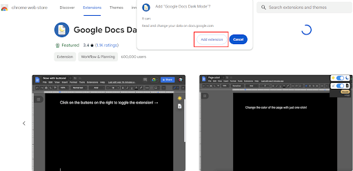 Add Extension to Enable Dark Mode in Google Docs
