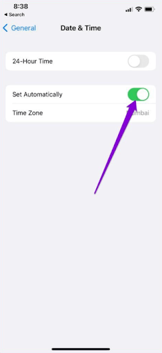 Set Automatically option time zone in iphone