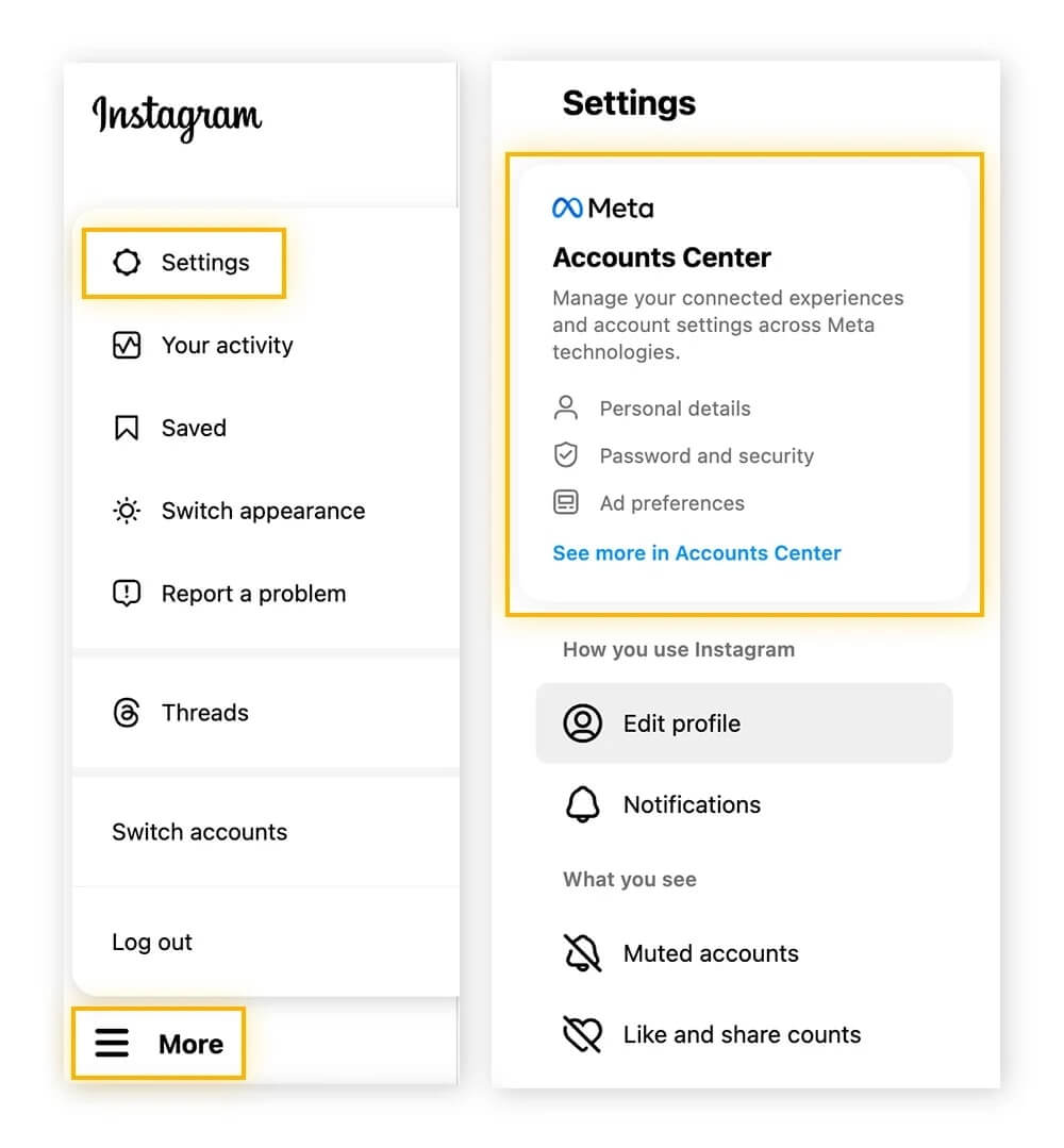 Accounts Centre instagram