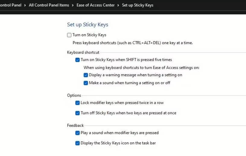 get started with Sticky Keys 